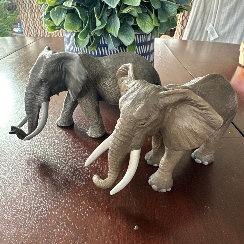 Two (2) Schleich African‎ Elephants 7" & 6"
